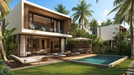 Modern tropical villa with private pool and patio.