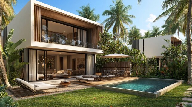 Modern tropical villa with private pool and patio.