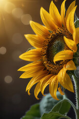 Naklejka premium Sunflower blossom detail with abstract shiny background