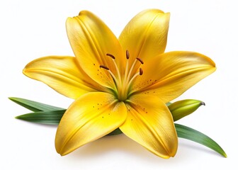 Yellow Lily Flower Sticker, Clean White Background, Botanical Illustration, Floral Design Element