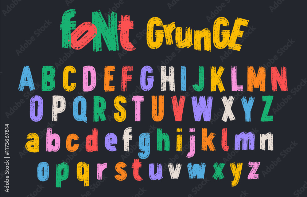 Fototapete grunge alphabet with upper and lower case letters. dirty textured vector font. hand drawn characters