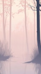Obraz premium Misty Forest with Tranquil Pond at Dawn - Ethereal and Serene Nature Landscape for a Dreamy Phone Background