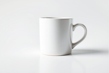 White ceramic mug with heart-shaped handle on light background, perfect for mockup and branding presentation concepts.
