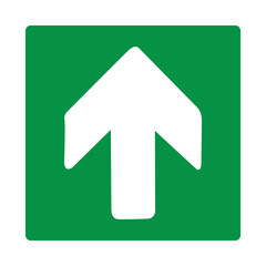 Green sign arrow up. Arrow pointing up. Shows the direction movement to the exit or shelter in an emergency. Movement up to the safety zone. Indicates the nearest safe point or exit. Iso 7010.