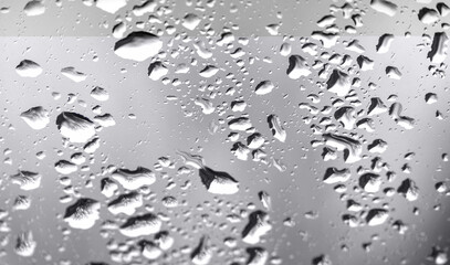 rain drops on windshield of a car with out of focus background (driving in wet stormy weather) storm drop grey gray 