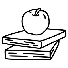 books and apple hand drawn outline illustration