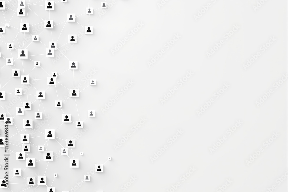 Aufkleber Abstract network of profile icons connected by lines on a clean white background.