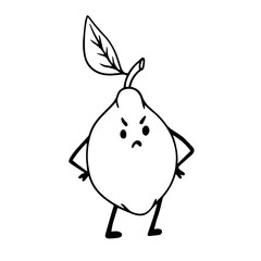 Doodles of funny lemon tropical fruit character.Vector graphics.