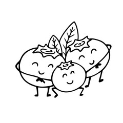 Doodles of funny wild blueberry berry character.Vector graphics.