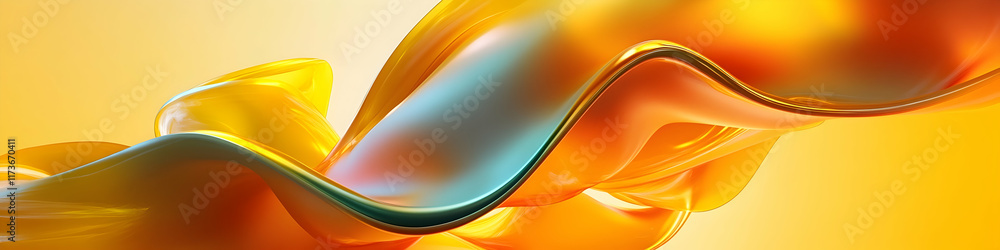 Aufkleber abstract background with colorful waves and shapes, 3d rendering illustration, yellow background