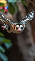 Obraz premium A sugar glider gracefully gliding through a lush environment.