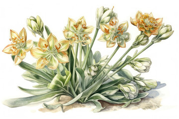 watercolor drawing of yellow flowers on a white background, digital painting