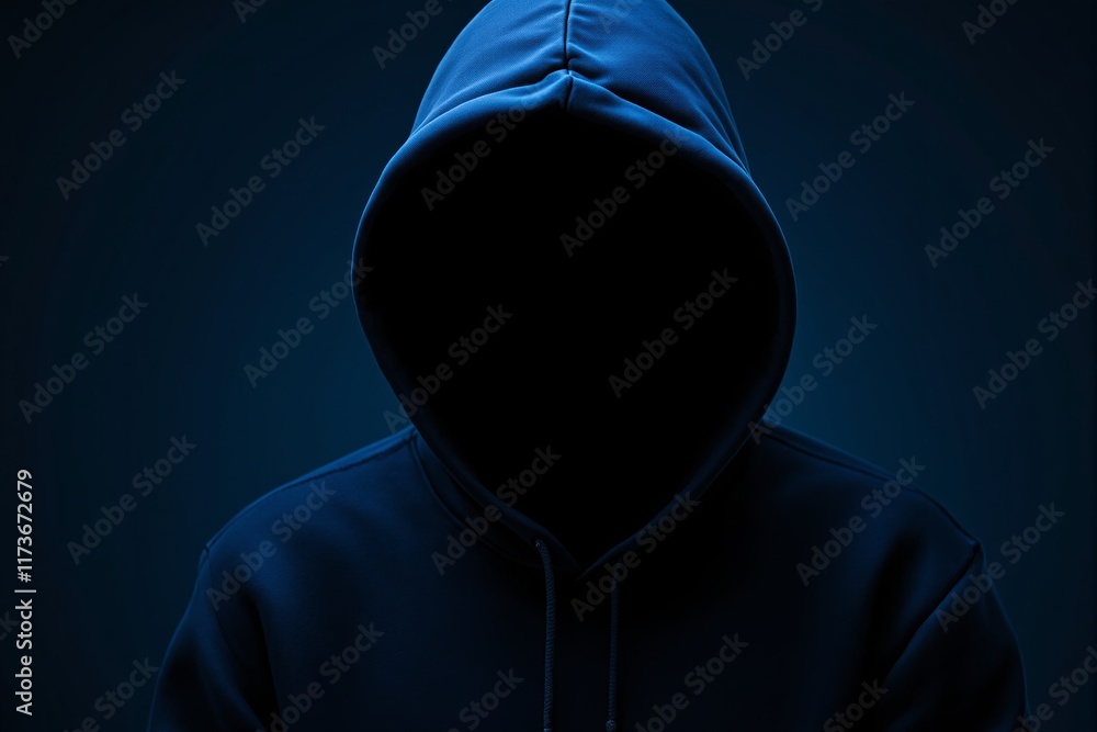 Poster Hooded figure in dark background symbolizing anonymity and cyber security risks.