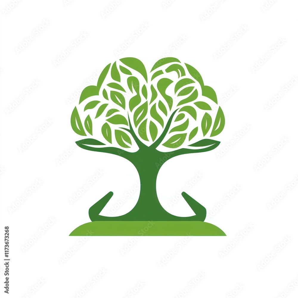 Poster green leafy tree with unique root system design