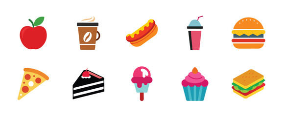 Editable Food and Drink Icons Set, Colorful Vector illustration