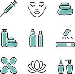 A collection of sleek silhouette vector icons for cosmetology and wellness, perfect for branding, spa designs, and beauty-related creative projects.