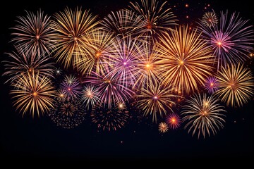 Colorful fireworks bursting in the night sky over a dark background.
