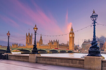 Big Ben tower of Houses of Parliament, Westminster in London