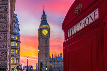 Big Ben tower of Houses of Parliament, Westminster in London