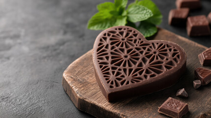 Heart shaped chocolate bar with intricate carvings, perfect for gifting. rich texture and design make it ideal treat for any occasion