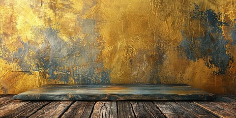 plank table golden for background, plank wood gold color on wall room