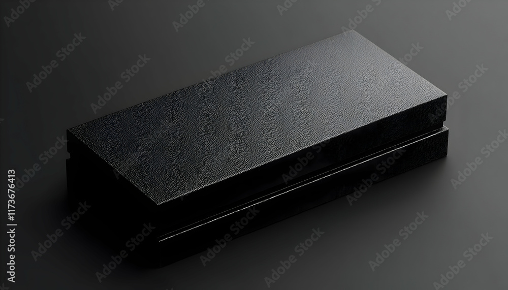 Poster elegant black rectangular box with textured surface, subtly stacked on a dark background, ideal for 
