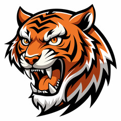 Obraz premium tiger, logo, animal, wild, vector, symbol, head, mascot, predator, wildlife, power, face, icon, mammal, nature, wildcat, strength, angry, carnivore, striped, team, bengal, cartoon, background, aggress