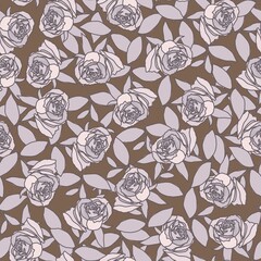 Seamless floral pattern with roses on a brown background