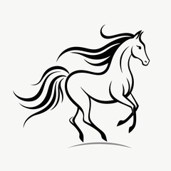 Obraz premium horse, animal, vector, black, silhouette, illustration, symbol, wild, icon, design, mustang, race, head, equine, nature, graphic, farm, stallion, speed, mane, equestrian, sport, drawing, abstract