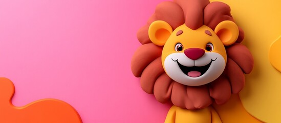 Naklejka premium Adorable Cartoon Lion on Pink and Yellow Background
