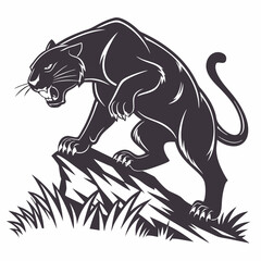 Obraz premium black, panther, vector, illustration, animal, jungle, wild, predator, big cat, silhouette, nature, wildlife, carnivore, fierce, powerful, black cat, shadow, sleek, mammal, animal icon, wildcat, cat