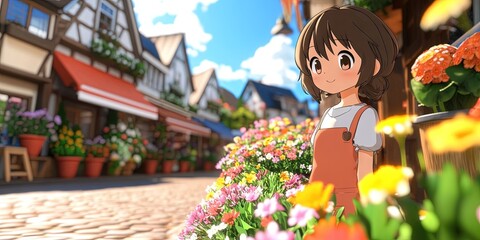 3D anime flower shop small business owner 