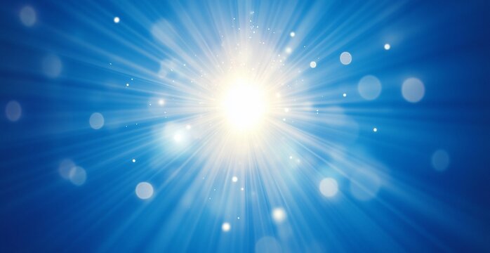 Bright blue light burst background with bokeh.