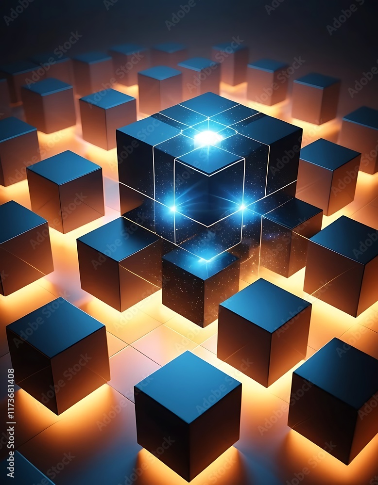 Poster illuminated cubes forming a centralized network structure