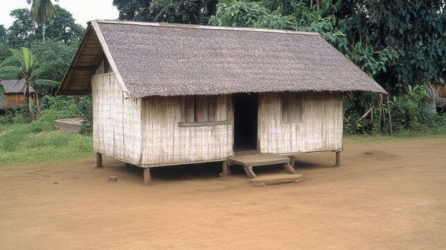 Traditional Bamboo Hut Tropical Village House Thatched Roof