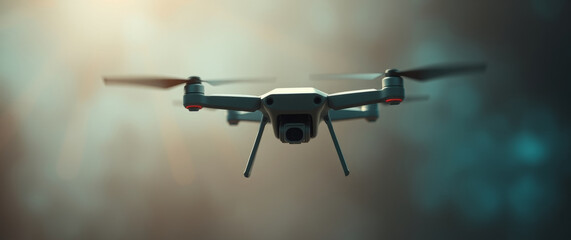 Modern surveillance drone hovering, capturing footage with high-tech camera