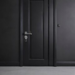 Obraz premium Agent standing next to a sleek black door with a shiny silver doorknob , interior, design
