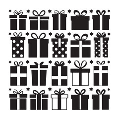 Gift boxes with ribbon icons Set. Gift box flat line silhouette on white background gift box with ribbon silhouette vector.