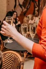 Glass glasses of champagne, people celebrating an important event, festive toast