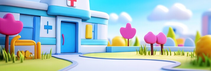 Fototapeta premium 2D animation hospital concept for healthcare, health insurance, and medical care