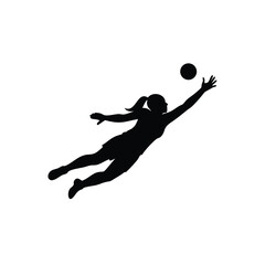 A female goalkeeper jumping to save goal verctor silhouette