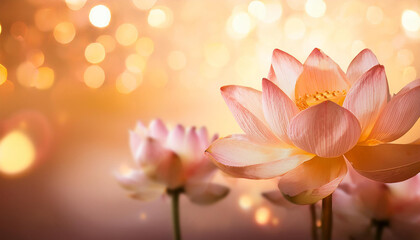 lotus flower with peach bokeh historical past for vesak and buddha party with copy space