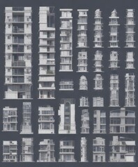 Fototapeta premium Building exterior architectural plan flat vector illustration set, Vector Graphics, Building