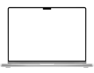 Silver laptop pro mockup template. Transparent png. Blank screen. Frame only