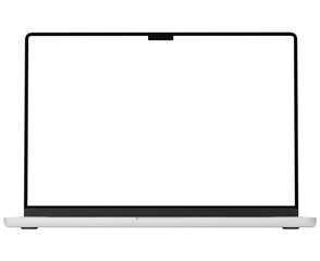 Silver laptop mockup template. Transparent png. Blank screen. Frame only