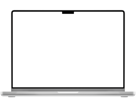 Silver laptop pro mockup template. Transparent png. Blank screen. Frame only