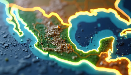 Neon-Glowing Mexico: A Vibrant Topographical Art Piece