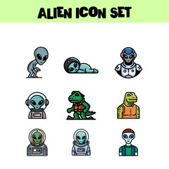 9 Various Alien Icons - Flat Colored Icon Set