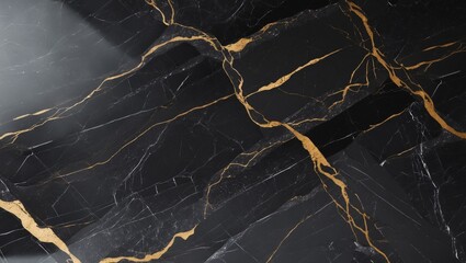 Black Marble Wall and Floor with Gold Veining