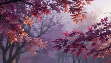 Delicate purple leaves rustling in autumn breeze ,  foliage,  trees